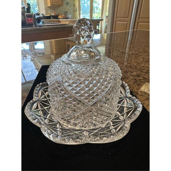 Vintage Fostoria diamond cut butter/cheese dish - Picture 1 of 5